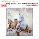 Running Horses 750gsm 3.5kg Double Layer 3D Print Faux Mink Blanket Queen