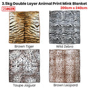 750gsm 3.5kg Double Layer Animal Print Faux Mink Blanket Queen 200x240 cm Brown Tiger