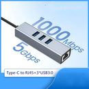 USB C to Ethernet Adapter with 1000Mbps Gigabit RJ45 and 3xUSB 3.0 Ports