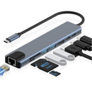 8in1 Hub USB-C To Type-C USB 3.0 4K HDMI RJ45 Ethernet SD TF OTG PD Port Adapter