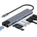 8in1 Hub USB-C To Type-C USB 3.0 4K HDMI RJ45 Ethernet SD TF OTG PD Port Adapter