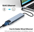 8in1 Hub USB-C To Type-C USB 3.0 4K HDMI RJ45 Ethernet SD TF OTG PD Port Adapter