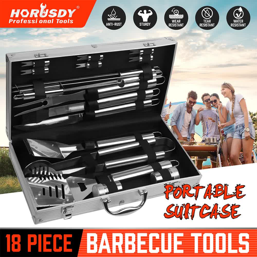 18Pcs BBQ Tool Set Stainless Steel Barbecue Utensil Cooking Grill Outdoor Cook