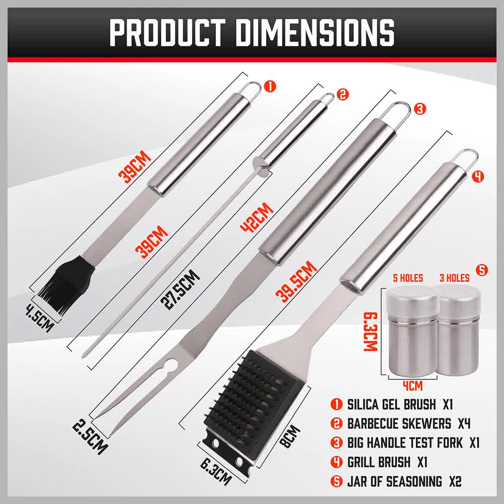 18Pcs BBQ Tool Set Stainless Steel Barbecue Utensil Cooking Grill Outdoor Cook
