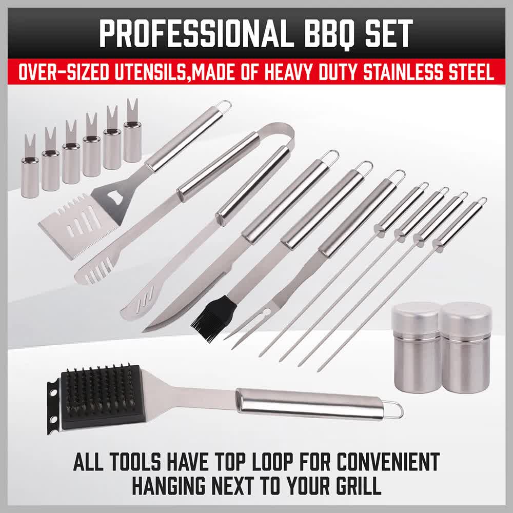 18Pcs BBQ Tool Set Stainless Steel Barbecue Utensil Cooking Grill Outdoor Cook