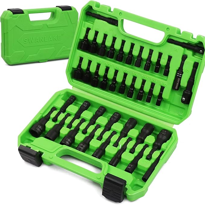 SWANLAKE 39PCS Magnetic Hex Nut Driver Master Kit,1/4" Quick-Change Hex Shank, SAE & Metric Power Nuts Driver Drill Bit Tools Set,Cr-V Steel