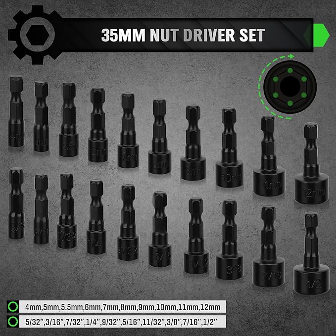 SWANLAKE 39PCS Magnetic Hex Nut Driver Master Kit,1/4" Quick-Change Hex Shank, SAE & Metric Power Nuts Driver Drill Bit Tools Set,Cr-V Steel