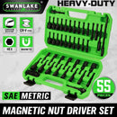 SWANLAKE 55Pc Magnetic Nut Driver Set Metric SAE 1/4" Hex Shank Socket Adapter