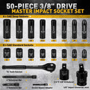 ELEAD 50Pcs 3/8'' Drive Impact Socket Set Deep Socket Metric Ratchet Adapter