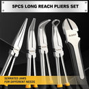 ELEAD 5Pcs 11" Long Reach Needle Nose Pliers Set w/ Magnetic Racks&Roll-Up Pouch