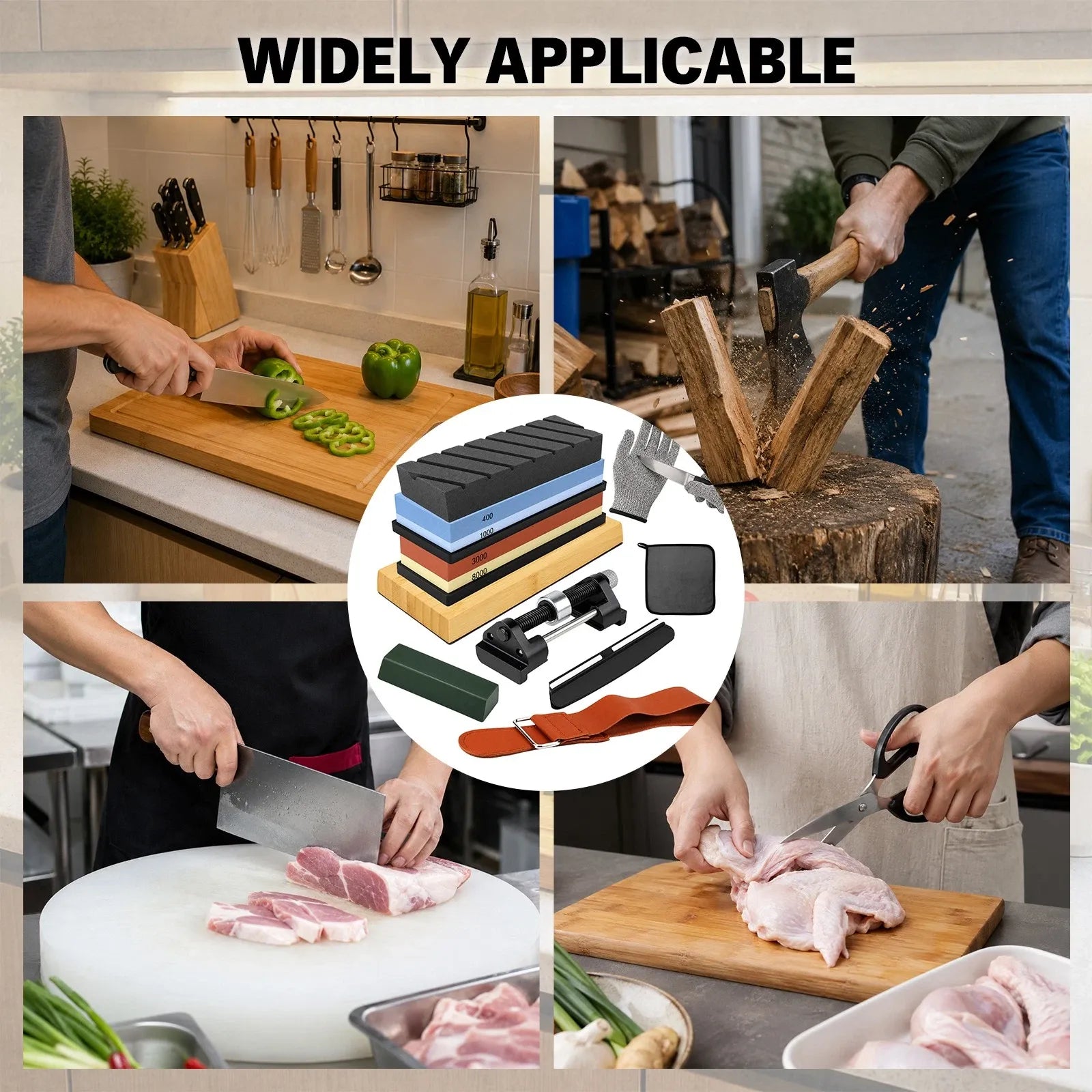 Elead 10pcs Knife Sharpening Stone Kit 400/1000 3000/8000 Grit Whetstone Set
