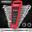 SEDY 15pc Combination Spanner Wrench Set SAE 1/4"-1" CR-V with Storage Rack