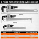 HORUSDY 3PCS Aluminum Straight Pipe Wrench Set 10" 14" 18" with Alloy Steel Jaws