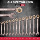 SEDY 12Pcs Ratcheting Wrench Set 8-19mm Metric CR-V Steel 72T Spanner Tool Kit