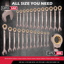 SEDY 24PCS Ratcheting Wrench Set Metric SAE CR-V Steel 72T With Magnetic Holder
