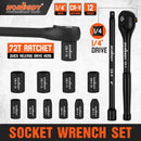12-Piece 3/8" Drive Socket Set 72T Quick Release Ratchet Metric 8-18mm Holder
