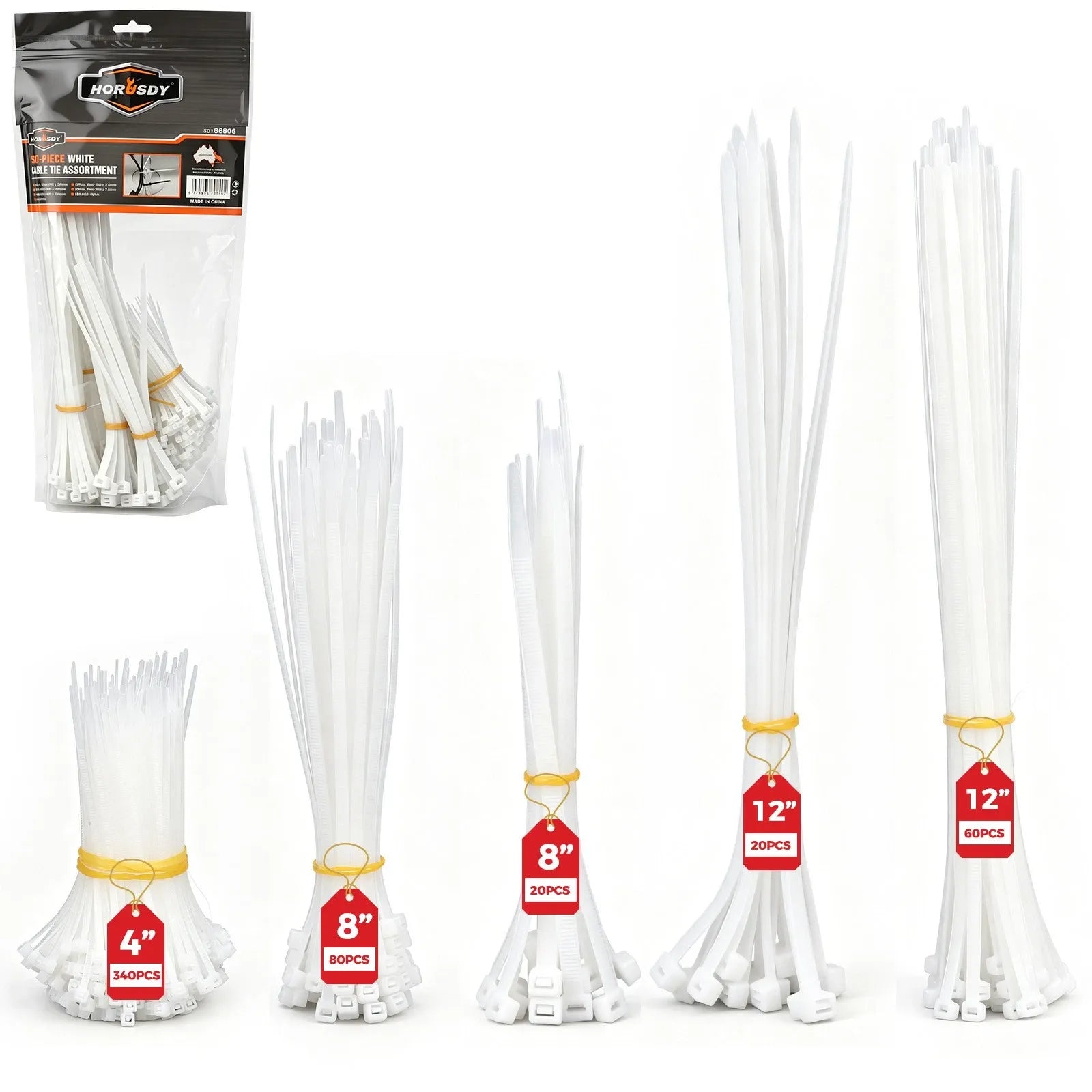 520-Pieces Cable Ties Zip Ties Nylon UV Stabilised Bulk Black Cable Tie White