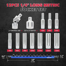 SEDY 1/4" Deep Socket Set Metric 4-13mm Long Sockets w/ Magnetic Rail Organizer