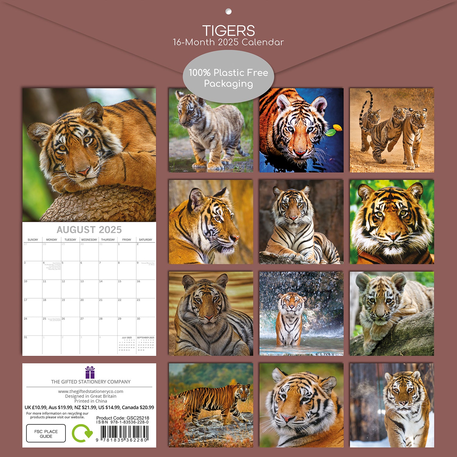 Tigers - 2025 Square Wall Calendar Pets Animals 16 Months Premium Planner Gift