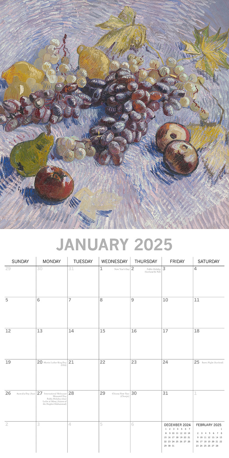 Van Gogh - 2025 Square Wall Calendar Arts 16 Months Premium Planner Gift