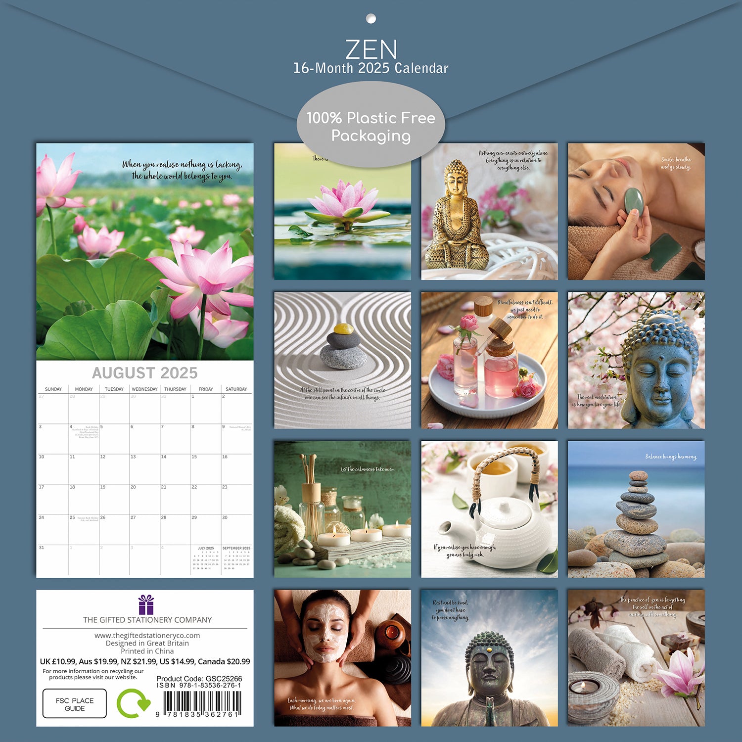 Zen - 2025 Square Wall Calendar 16-Month Christmas New Year Premium Planner Gift