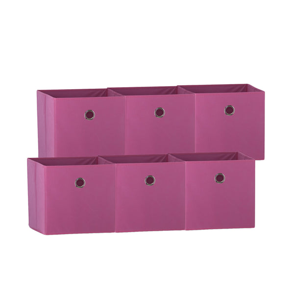 SORTI 33x33x27 CM Dark Pink 6-Pack Foldable Storage Cubes - Fabric Bookcase Organizers for Toys and More