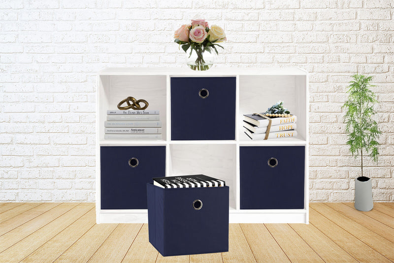 SORTI 33x33x27 CM Dark Blue 6-Pack Foldable Storage Cubes - Fabric Bookcase Organizers for Toys and More