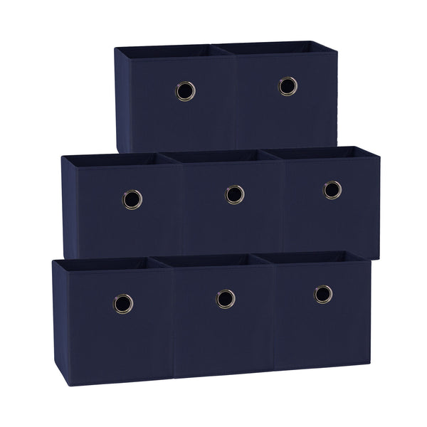 SORTI 27x28x27 CM Dark Blue 8-Pack Foldable Storage Cubes - Fabric Bookcase Organizers for Toys and More