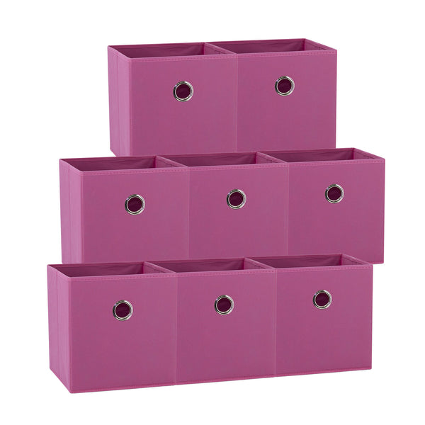 SORTI 27x28x27 CM Dark Pink 8-Pack Foldable Storage Cubes - Fabric Bookcase Organizers for Toys and More