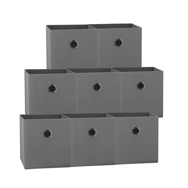 SORTI 27x28x27 CM Grey 8-Pack Foldable Storage Cubes - Fabric Bookcase Organizers for Toys and More