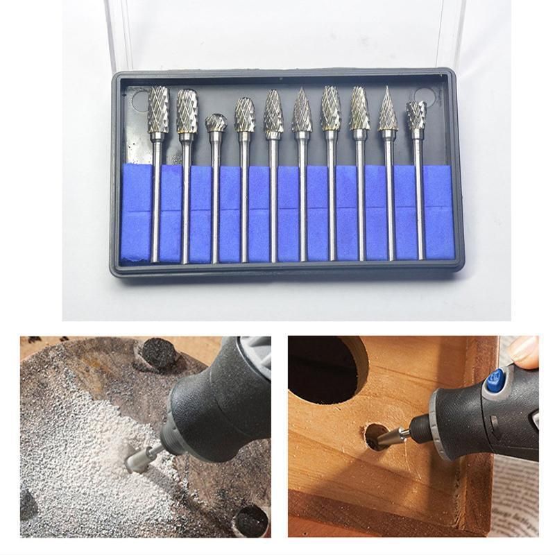 10PCS Tungsten Carbide Rotary Burr Set for Rotary Tools and Dremel - Plastic Box