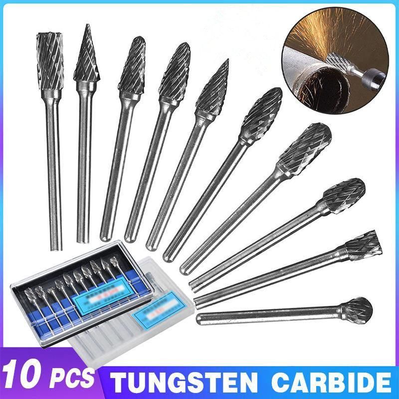 10PCS Tungsten Carbide Rotary Burr Set for Rotary Tools and Dremel - Plastic Box