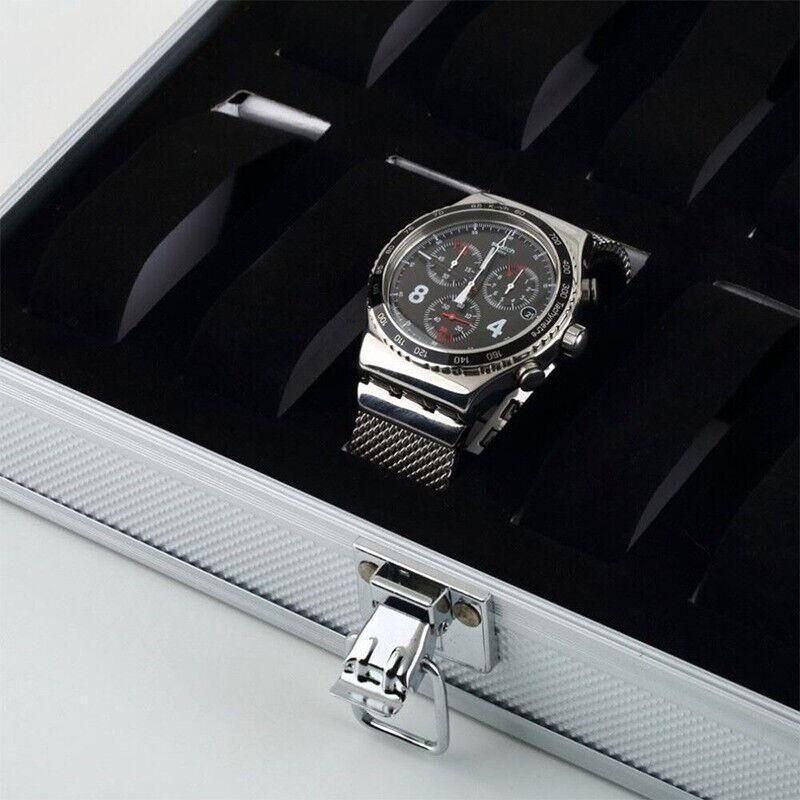 12 Grids Carbon Fiber Aluminum Watch Box Storage Case Holder Display