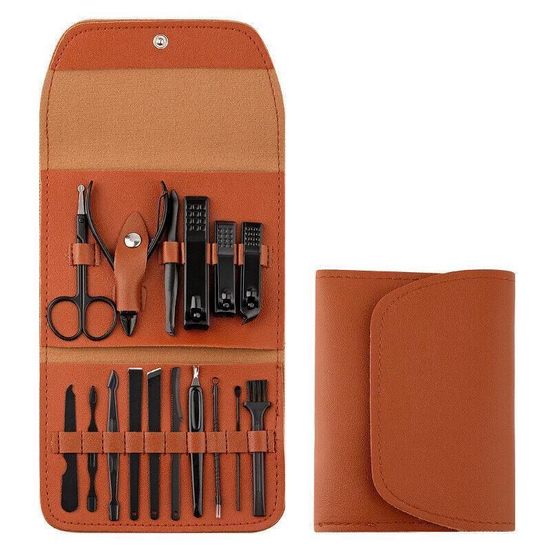 16PCS Stainless Steel Manicure Pedicure Set Nail Clippers Grooming Kit with Case