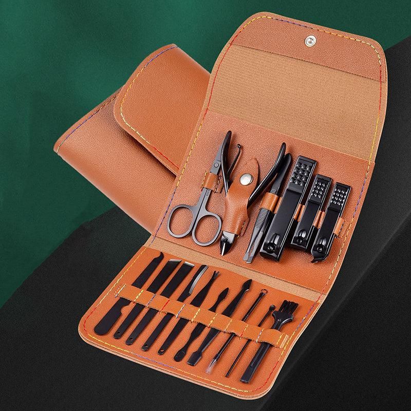 16PCS Stainless Steel Manicure Pedicure Set Nail Clippers Grooming Kit with Case