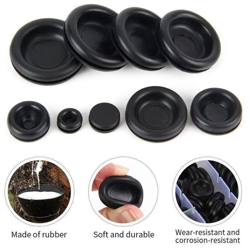 200 Pcs Auto Rubber Grommet Assortment Set Fastener Kit Blanking 7 Popular Sizes