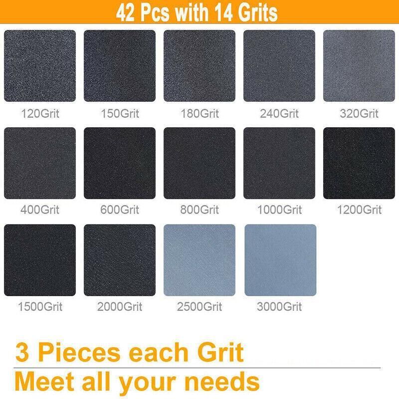 45PCS Wet Dry Sandpaper Set 120 to 5000 Grit Silicon Carbide Abrasive Sheets