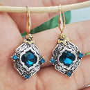 Retro Boho Turquoise Flower Earrings Hook Moonstone Dangle Drop Sapphire Women - 1239