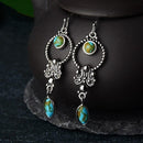 Retro Boho Turquoise Flower Earrings Hook Moonstone Dangle Drop Sapphire Women - 1248