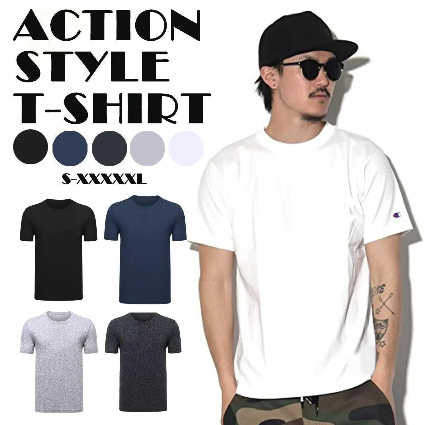 Heavy Cotton Short Sleeve T Shirt Plain Basic Tee Mens Top Dark Blue Size Large - L