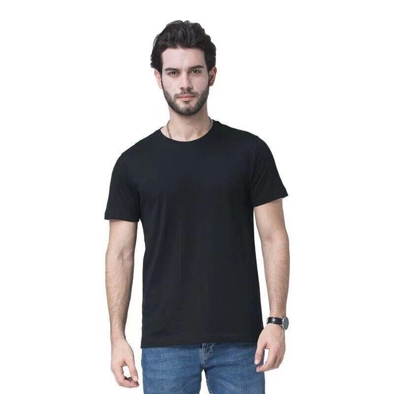 Heavy Cotton Short Sleeve T Shirt Plain Basic Tee Mens Top Dark Blue Size Large - L