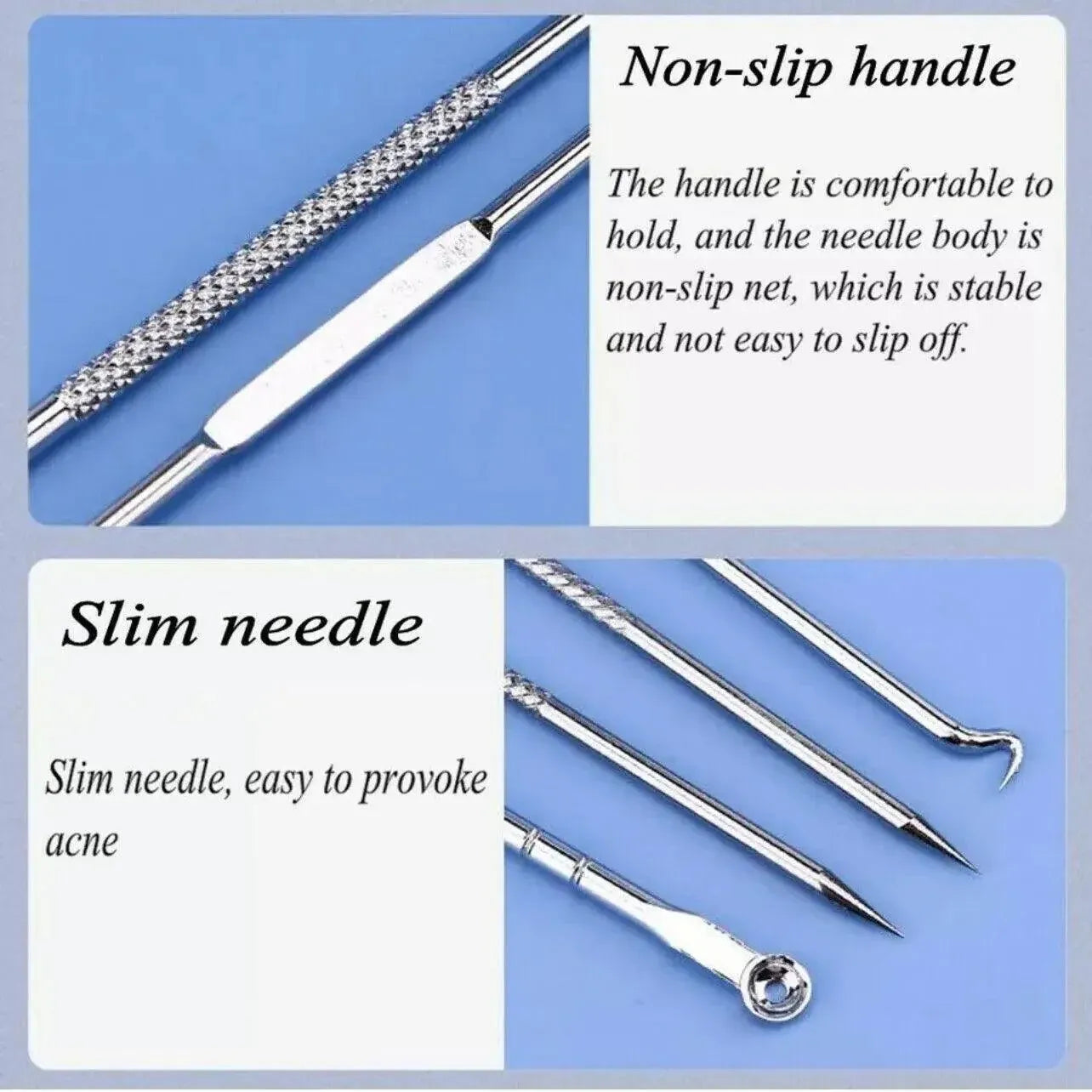 Stainless Steel Blackhead Remover Tools Set with Pimple Extractors 4 Pieces - Black