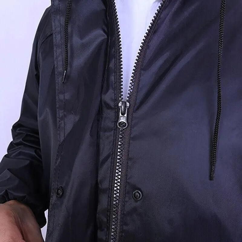 Hooded Waterproof Long Raincoat for Outdoor Work Lightweight 3XL Size - Navy