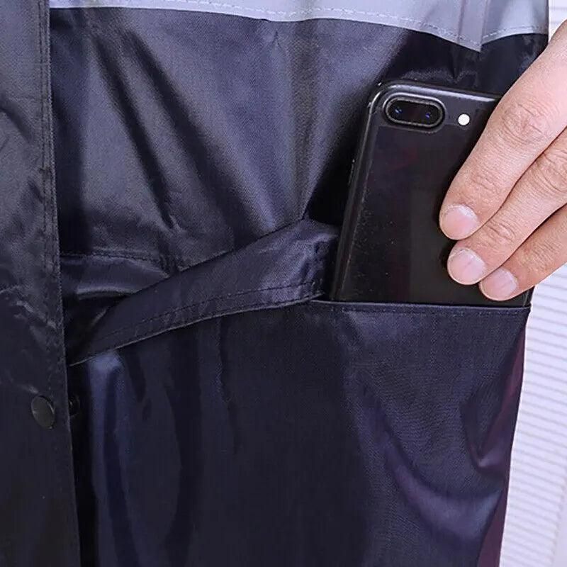 Hooded Waterproof Long Raincoat for Outdoor Work Lightweight 3XL Size - Navy