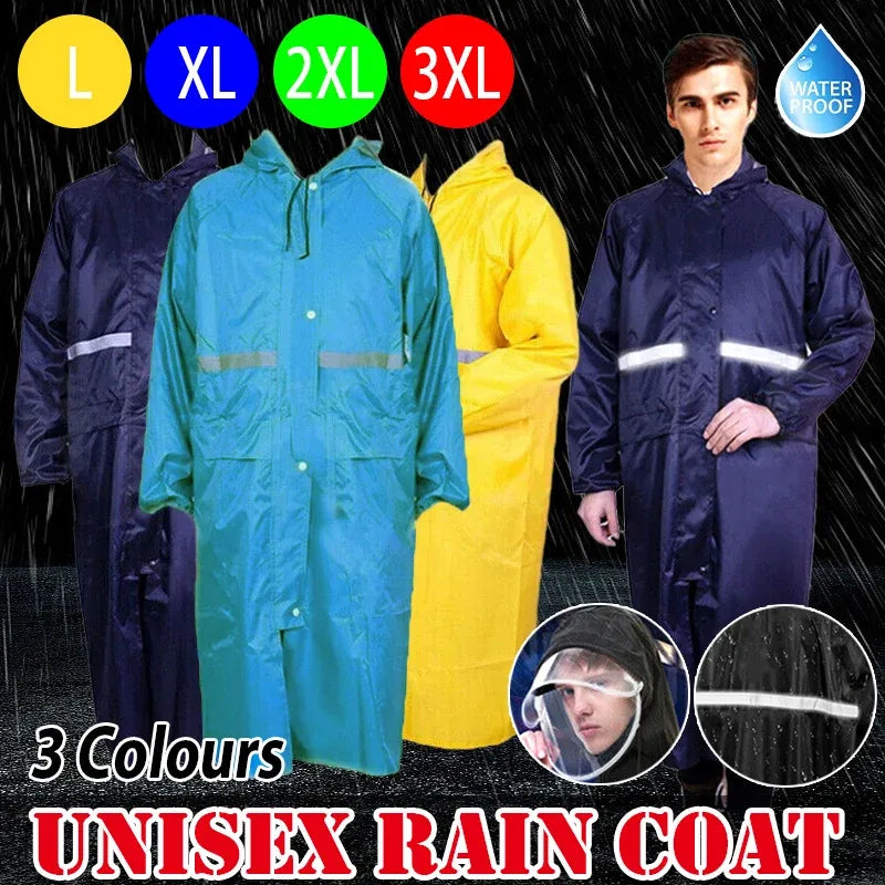 Hooded Waterproof Long Raincoat for Outdoor Work Lightweight 3XL Size - Blue