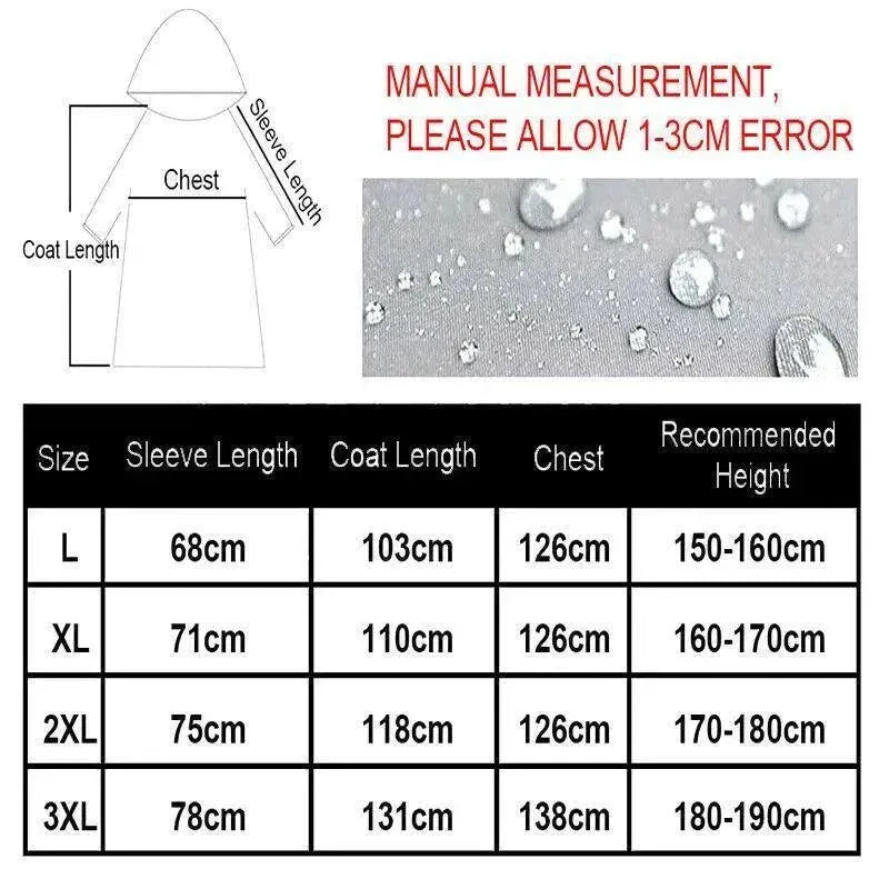 Hooded Waterproof Long Raincoat for Outdoor Work Lightweight 3XL Size - Blue