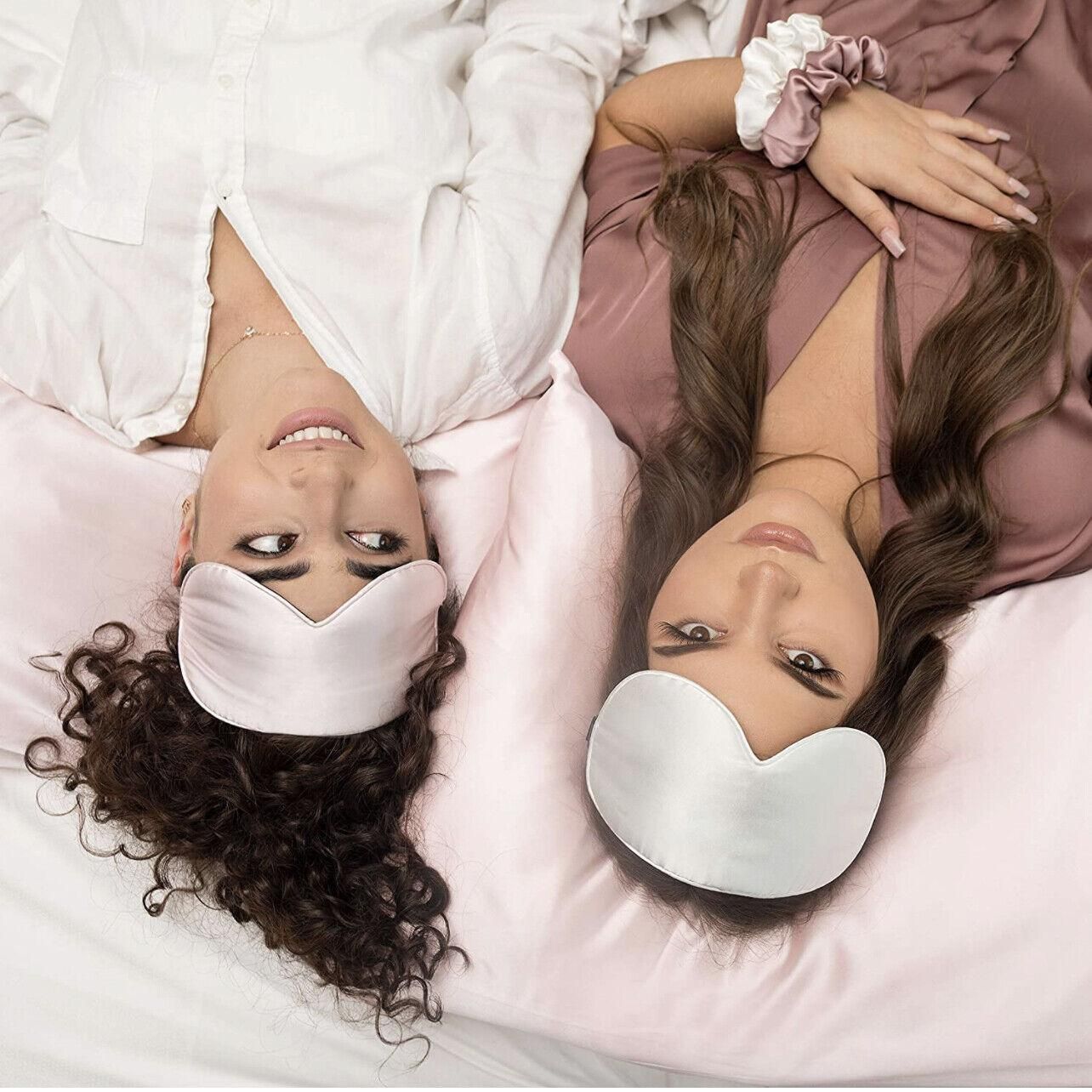 Pure Soft Silk Eyeshade Blindfold Sleep Eye Mask Cover Light Shade Travel Relax - 23 Pink+White