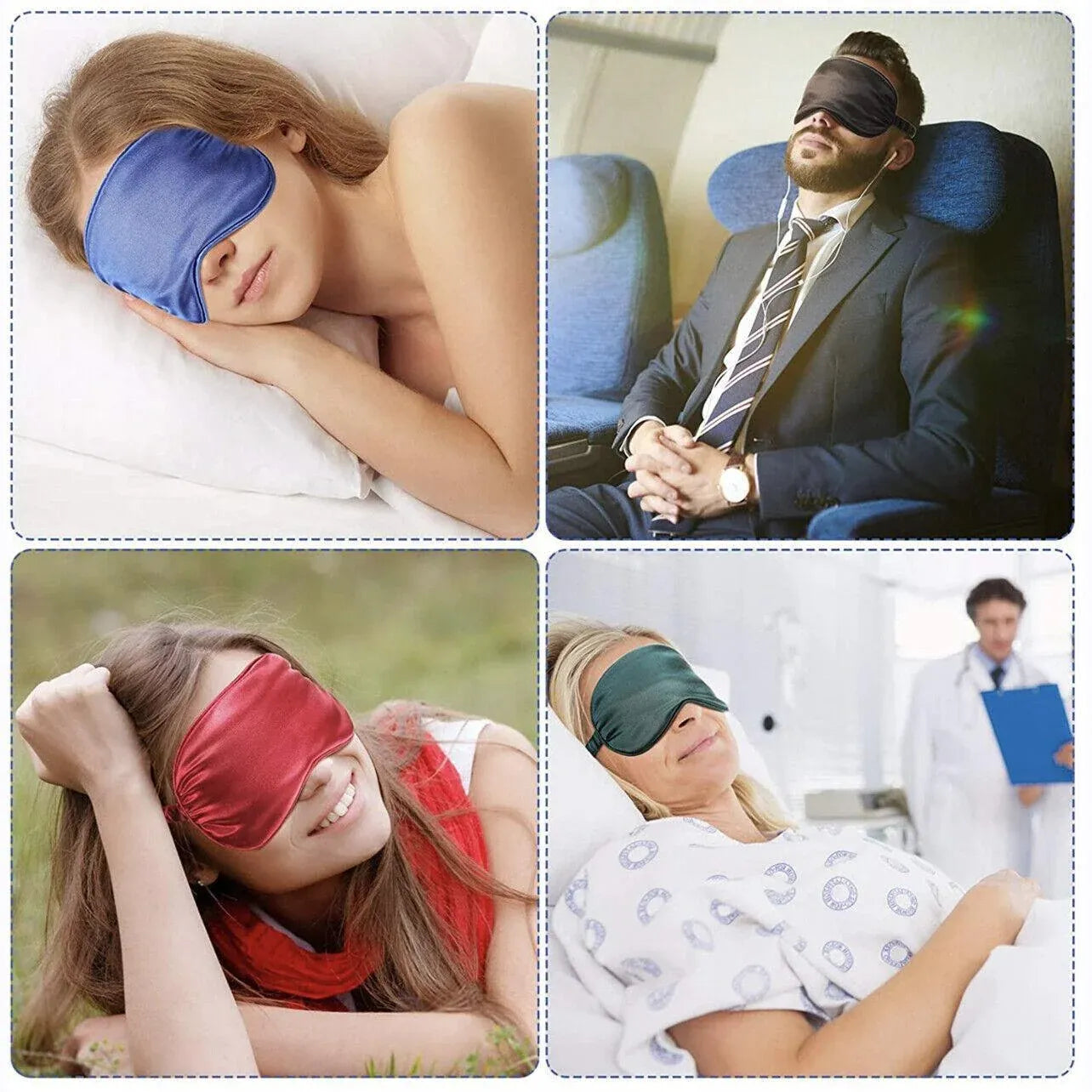 Pure Soft Silk Eyeshade Blindfold Sleep Eye Mask Cover Light Shade Travel Relax - Silver