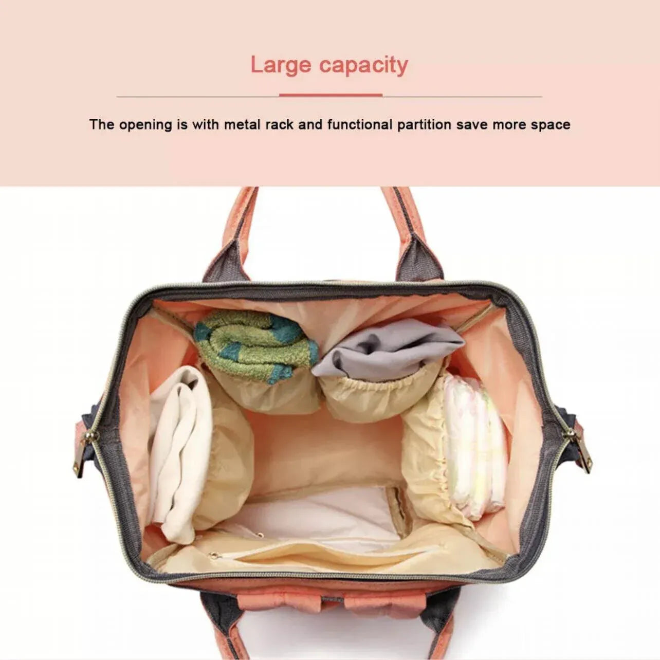 Luxury Multifunctional Diaper Nappy Backpack Maternity Mummy Changing Bag - Pink Gray