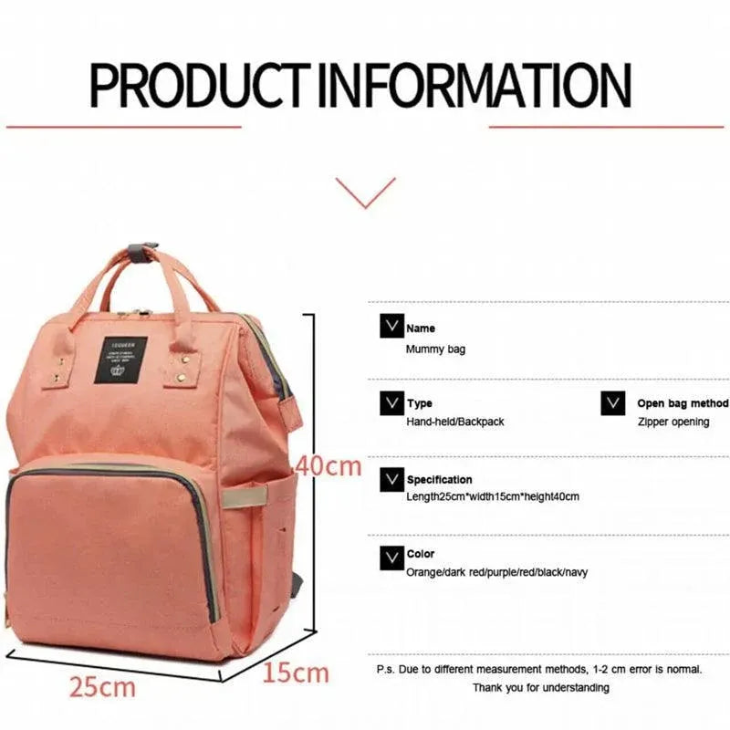 Luxury Multifunctional Diaper Nappy Backpack Maternity Mummy Changing Bag - Tangerine Pink